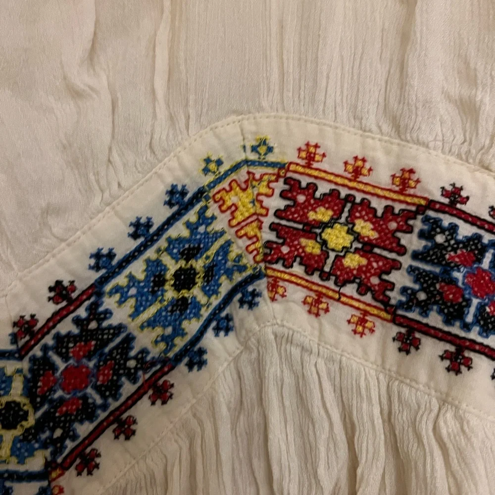Free People Embroidered Mini Tunic Dress || Boho 70’s Cottagecore Prairie - Picture 3 of 3